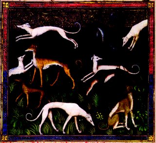 Ilustrace ke knize o lovu Gastona Tébuse ze 14. století, na kterých jsou vyobrazeny nejrůznější techniky lovu i tehdejší lovecká plemena psů při práci.