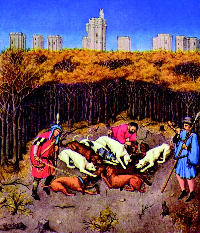 Lov na kance vyobrazený v iluminovaném kalendáři z počátku 15. století 
