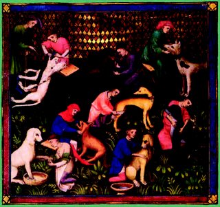 Ilustrace ke knize o lovu Gastona Tébuse ze 14. století, na kterých jsou vyobrazeny nejrůznější techniky lovu i tehdejší lovecká plemena psů při práci.