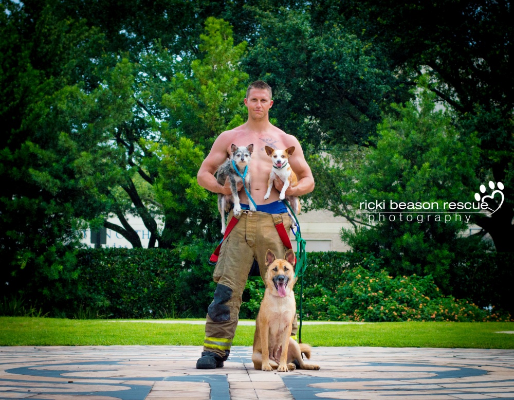 Opuštění psi a vojáci, policisti, hasiči z Texasu.